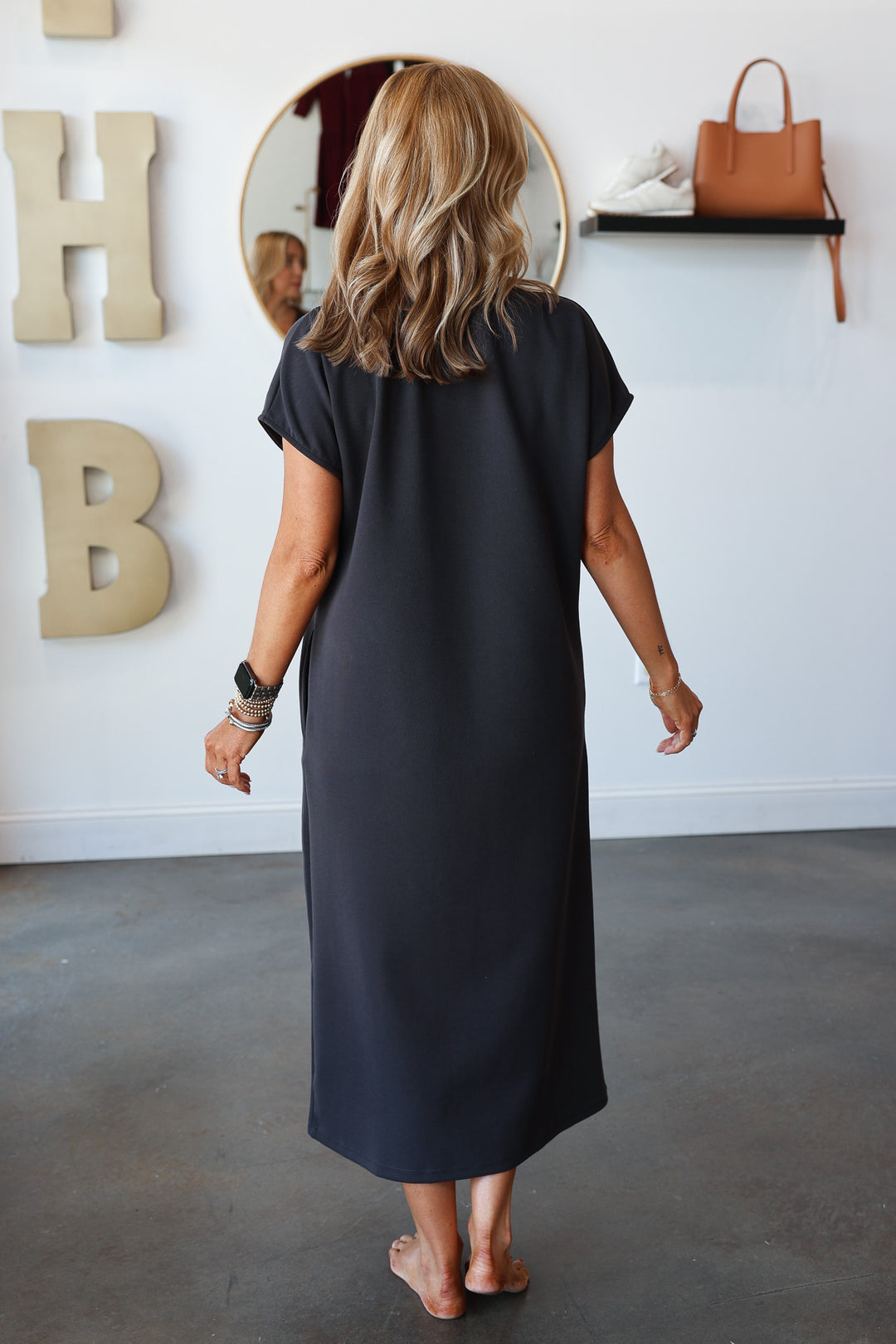 V Neck Maxi Dress - Charcoal