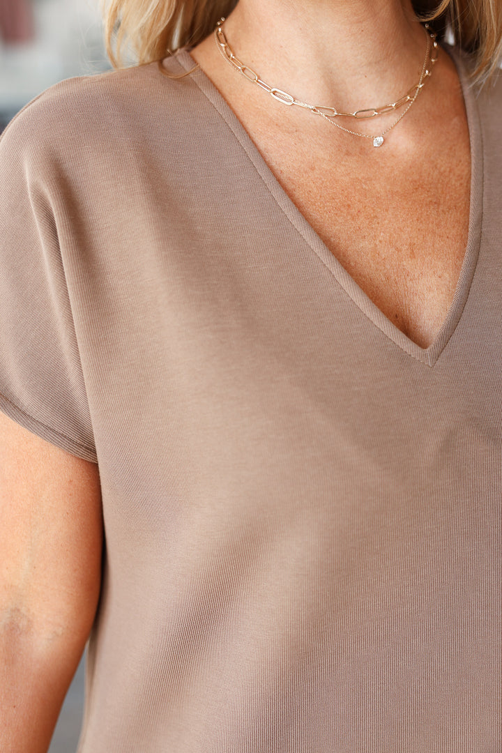 V Neck Maxi Dress - Brown