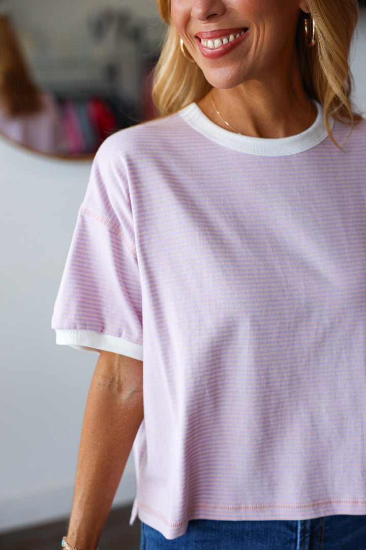 Relaxed Stripe Tee - Blush/Lavender