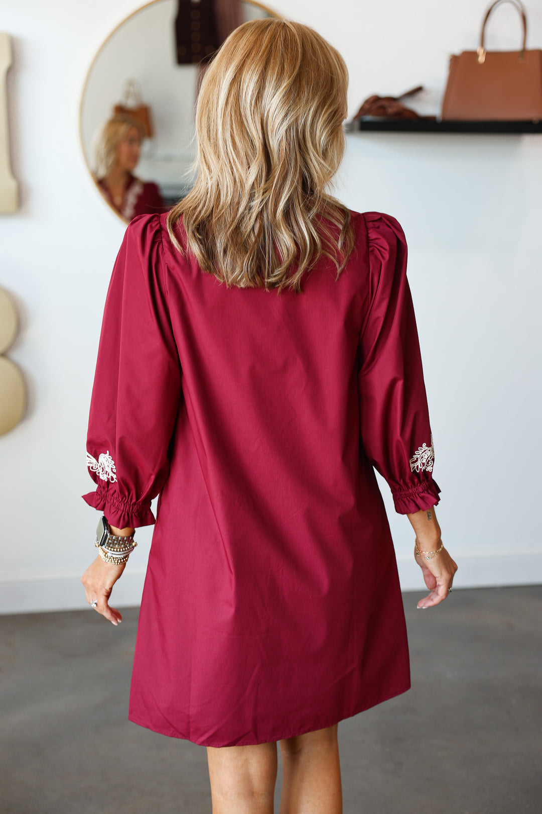 Embroidered Trim Dress - Garnet
