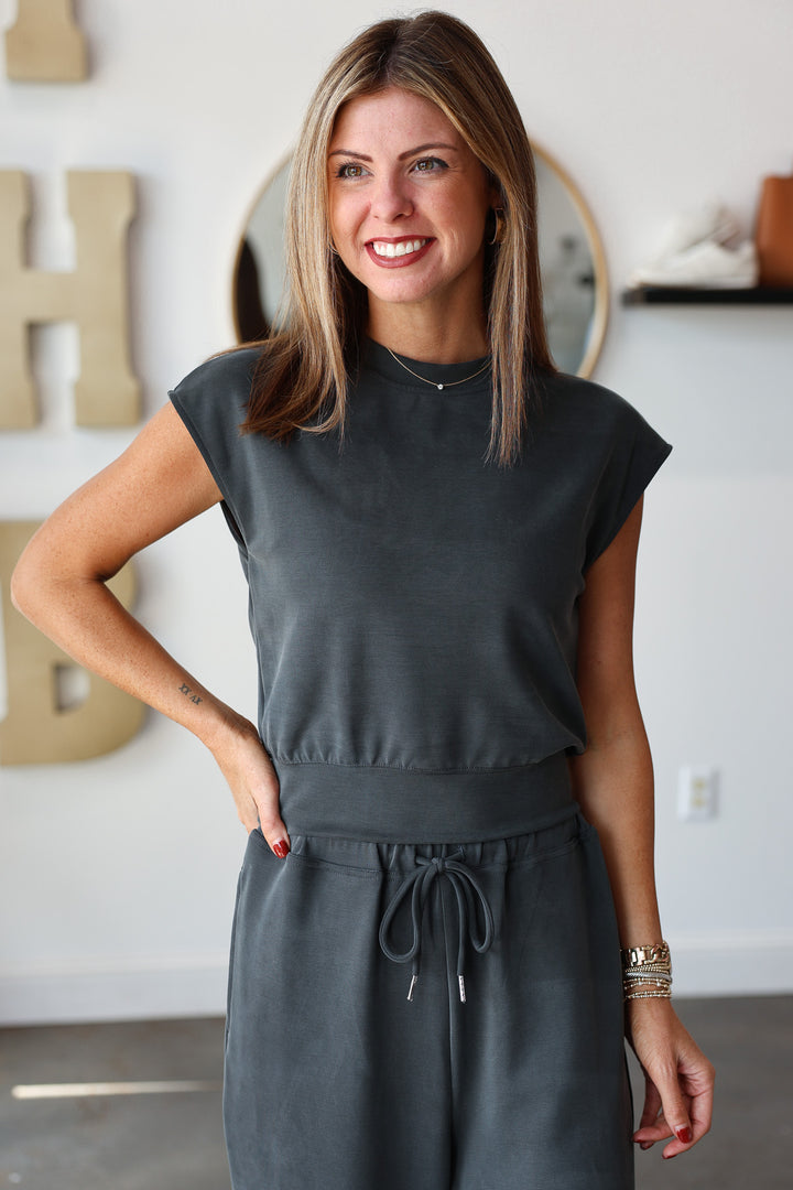 Cap Sleeve Tee - Charcoal