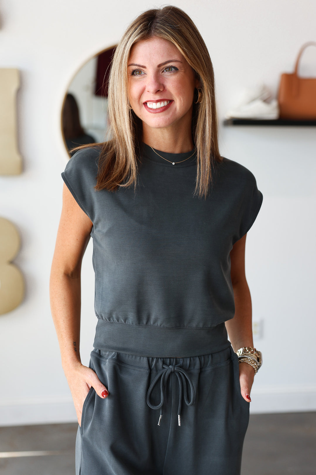 Cap Sleeve Tee - Charcoal