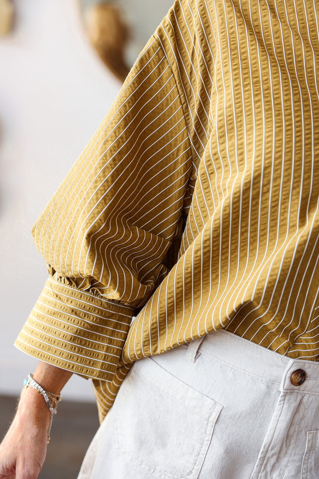 Button Front Striped Top - Olive