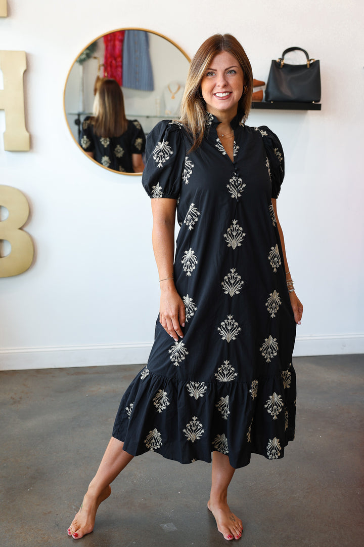 Embroidered Detail Dress - Black