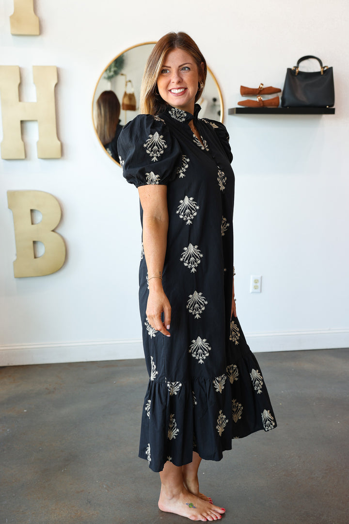 Embroidered Detail Dress - Black