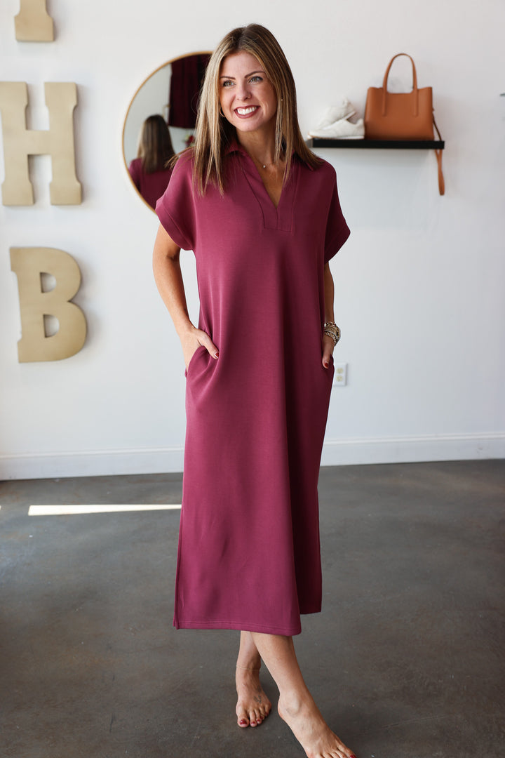 V Neck Maxi Dress - Burgundy