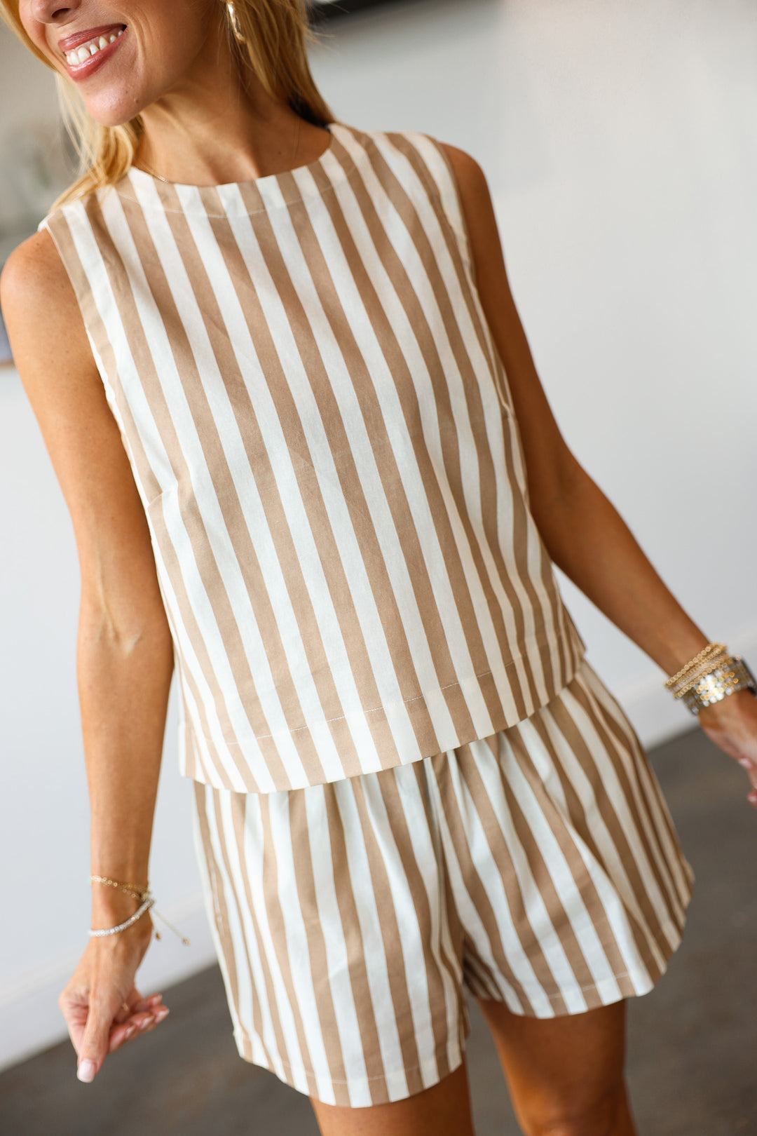 Striped Shorts - Mocha/Cream