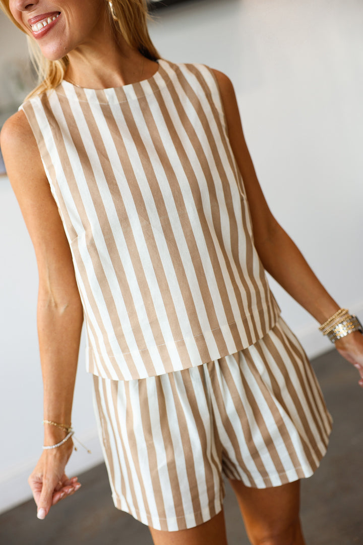 Striped Shorts - Mocha/Cream