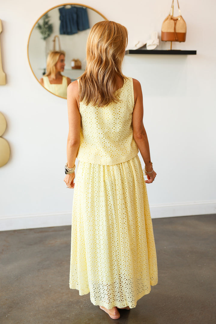 Button Front Eyelet Top - Lemon