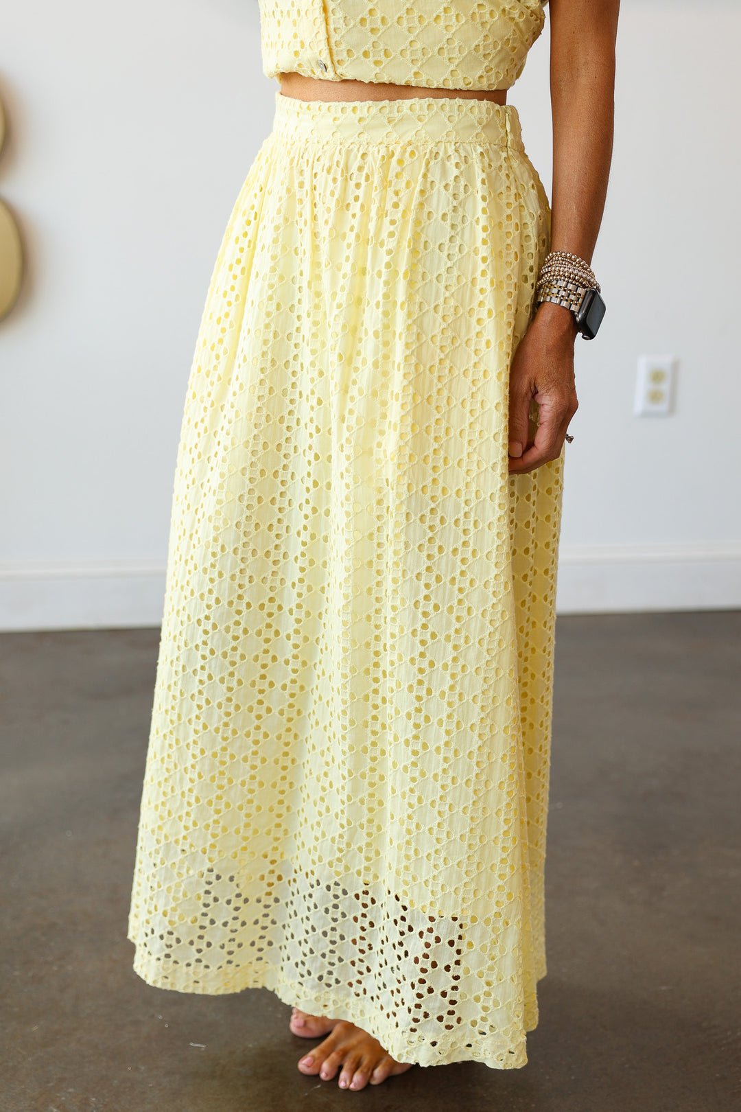 Eyelet Midi Skirt - Lemon