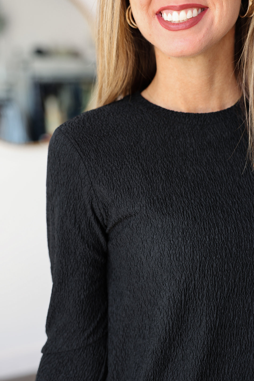 Textured Long Sleeve Top - Black