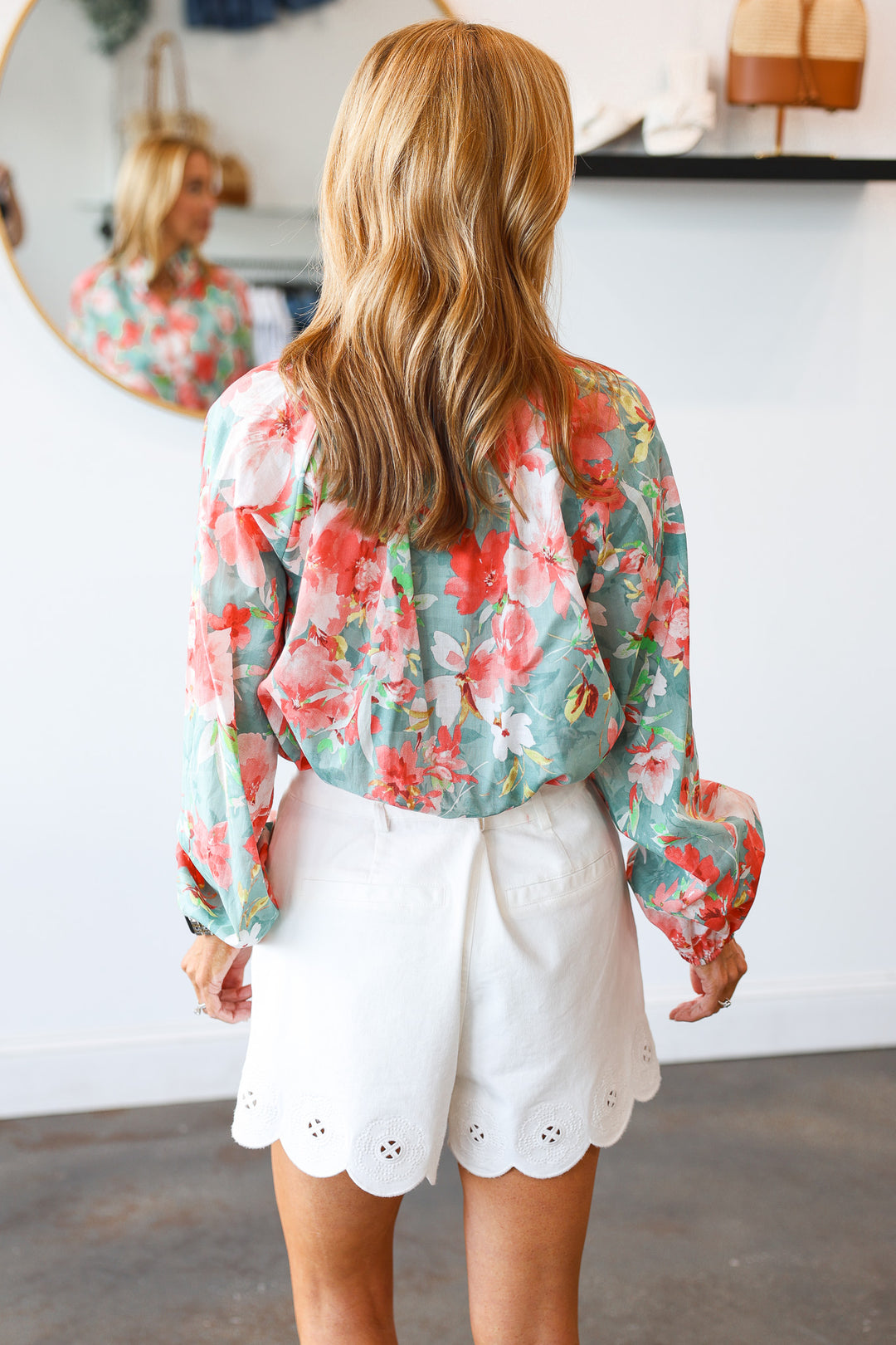 Button Front Floral Top - Seafoam