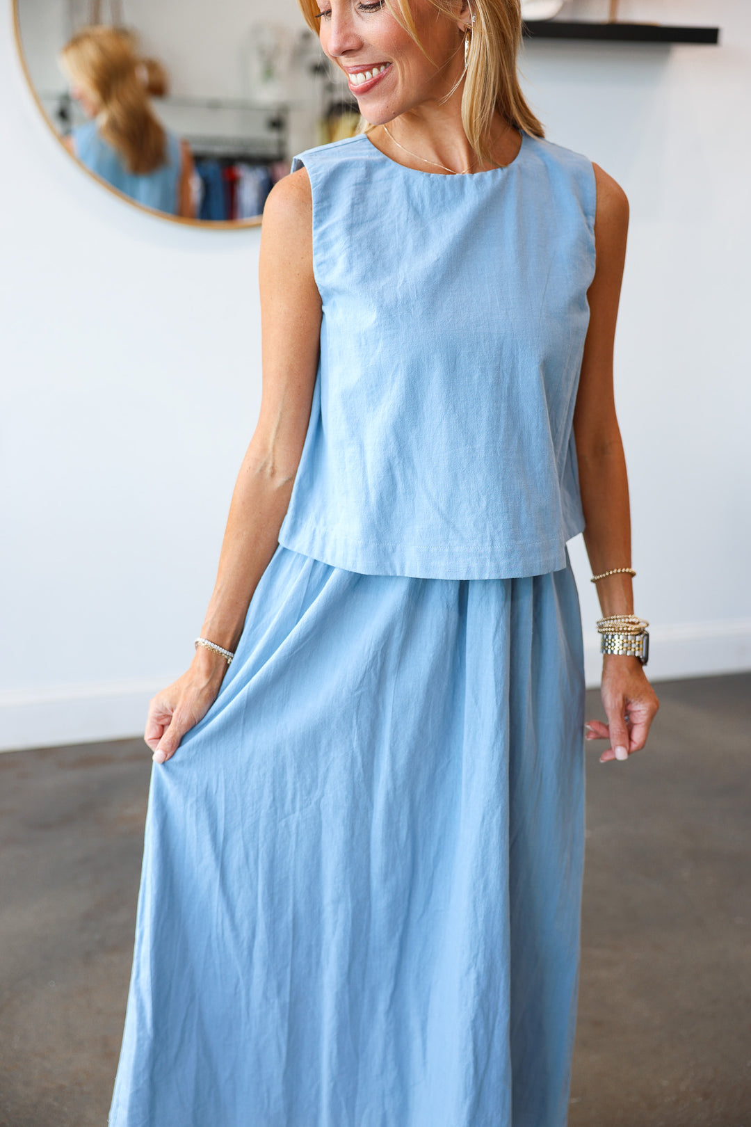 Overlay Midi Dress - Blue