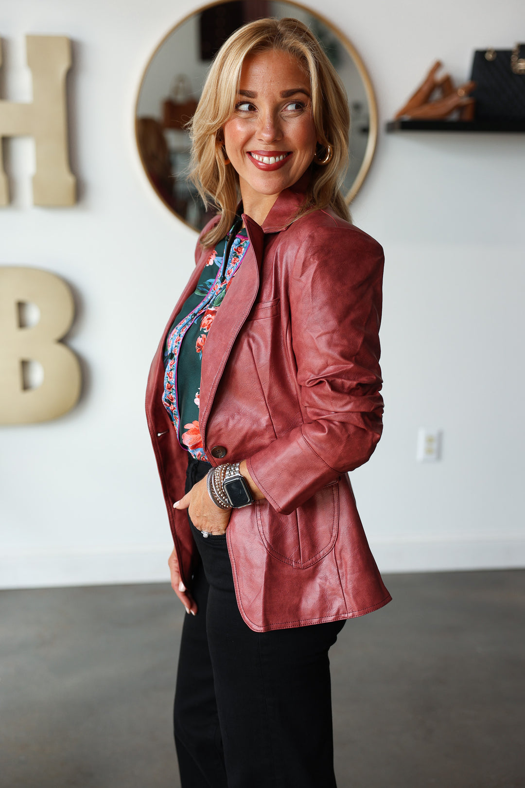 Scrunch Sleeve Faux Leather Jacket