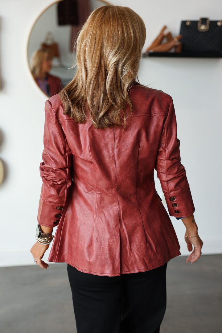 Scrunch Sleeve Faux Leather Jacket