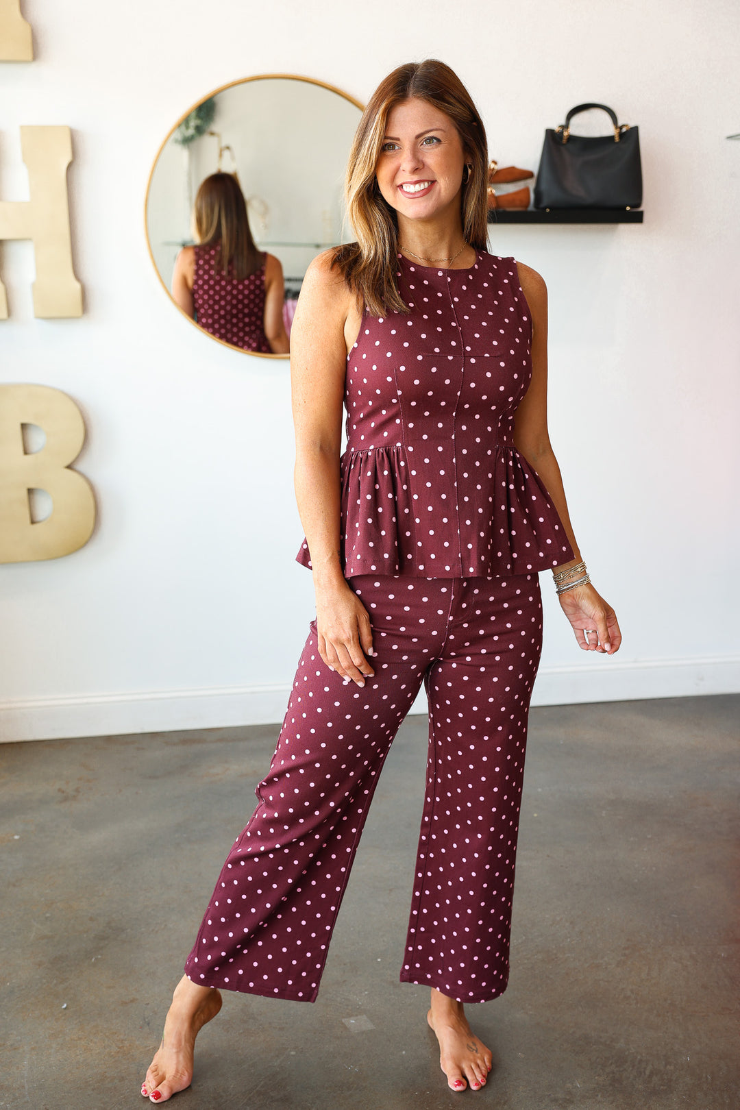 Polka Dot Jeans - Burgundy