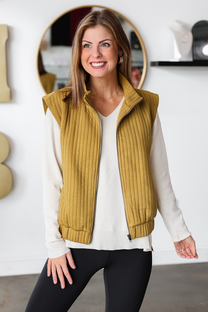 Textured Striped Vest - Olive