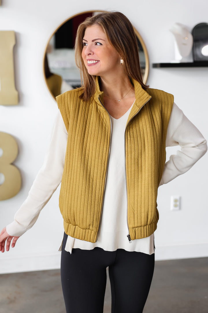 Textured Striped Vest - Olive