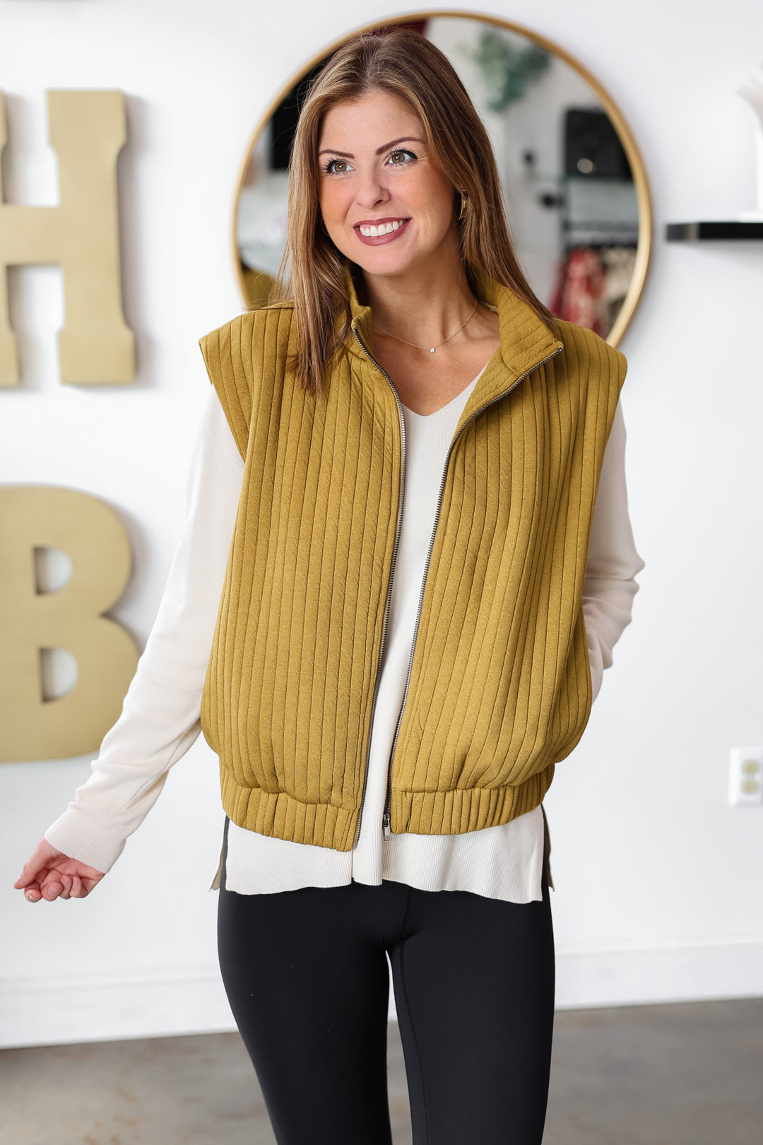 Textured Striped Vest - Olive