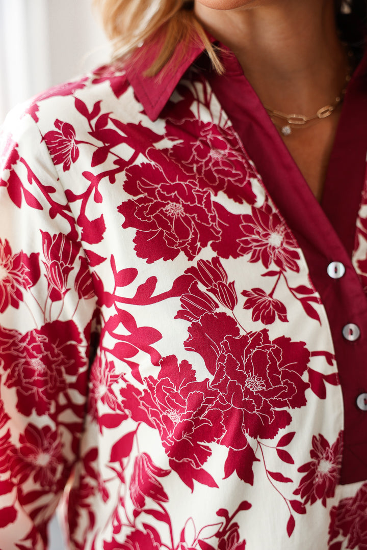 Contrast Trim Dress - Burgundy