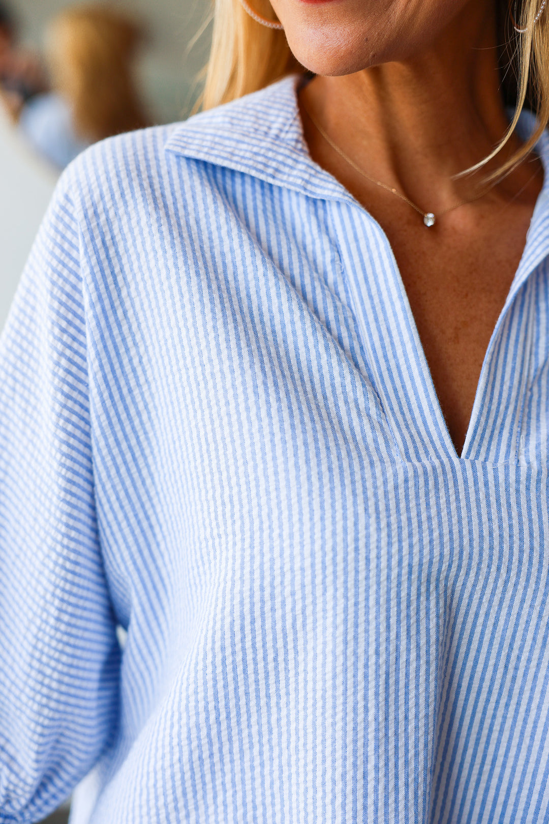 Drop Shoulder Seersucker Dress - Sky