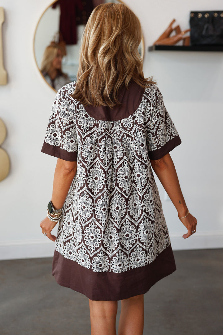 Embroidered Detail Dress - Brown