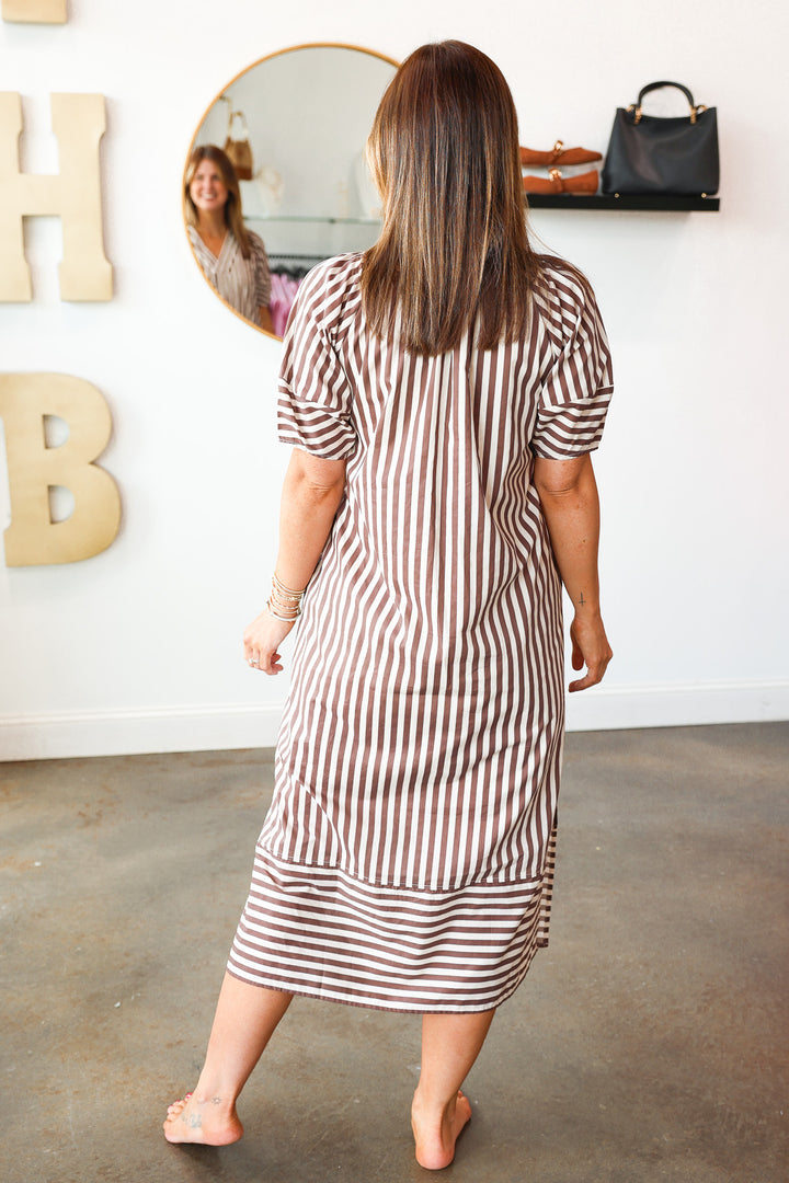 Striped Midi Dress - Brown