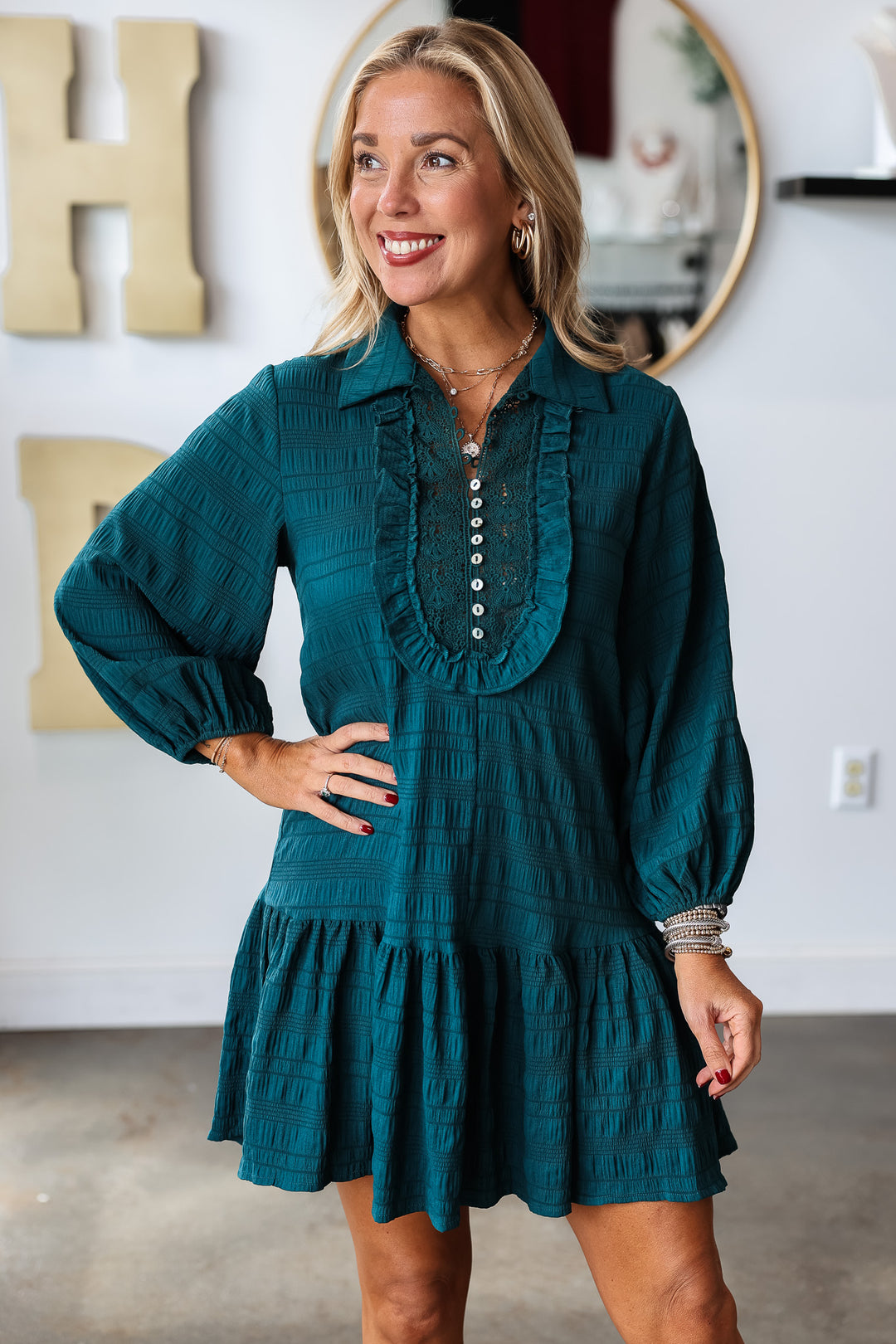 Button Front Dress - Teal