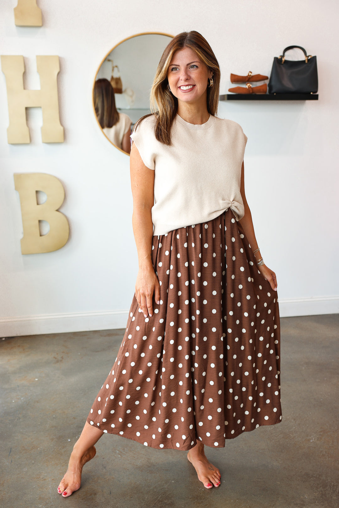 Mixed Media Layered Dress - Ecru/Brown