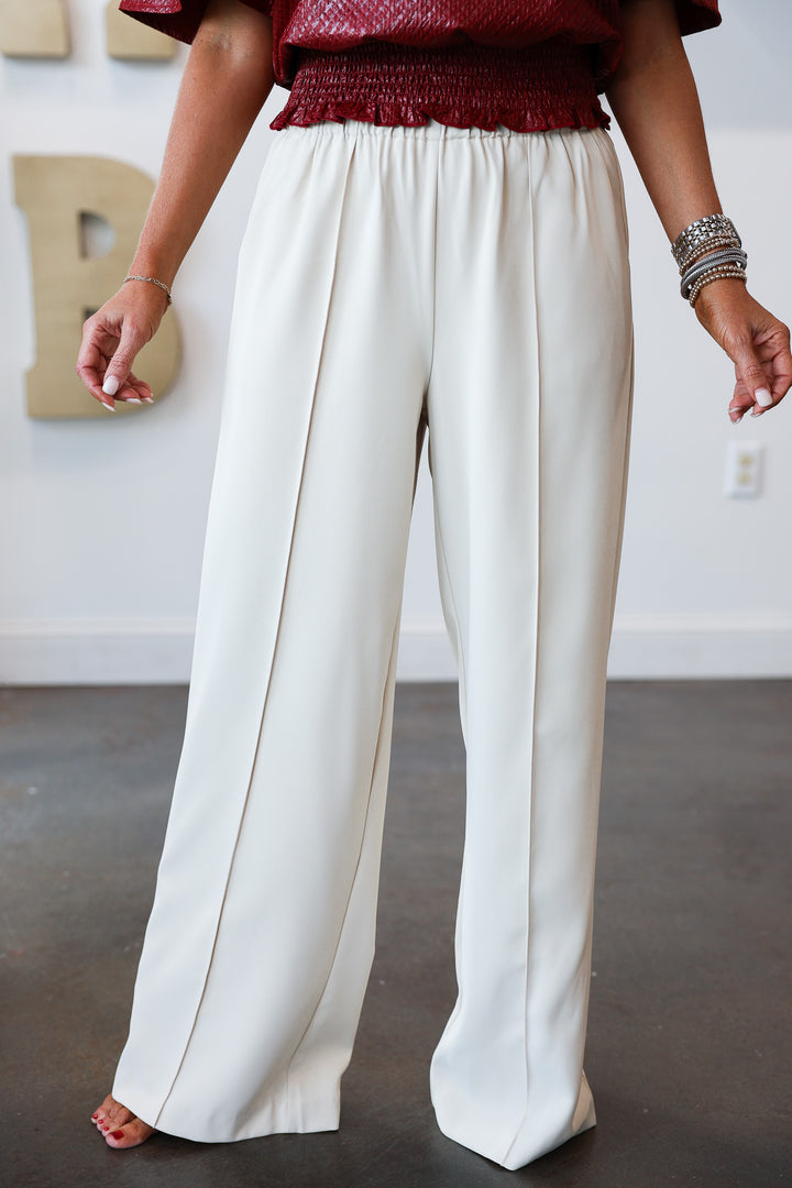 Elastic Waist Dress Pants - Ecru