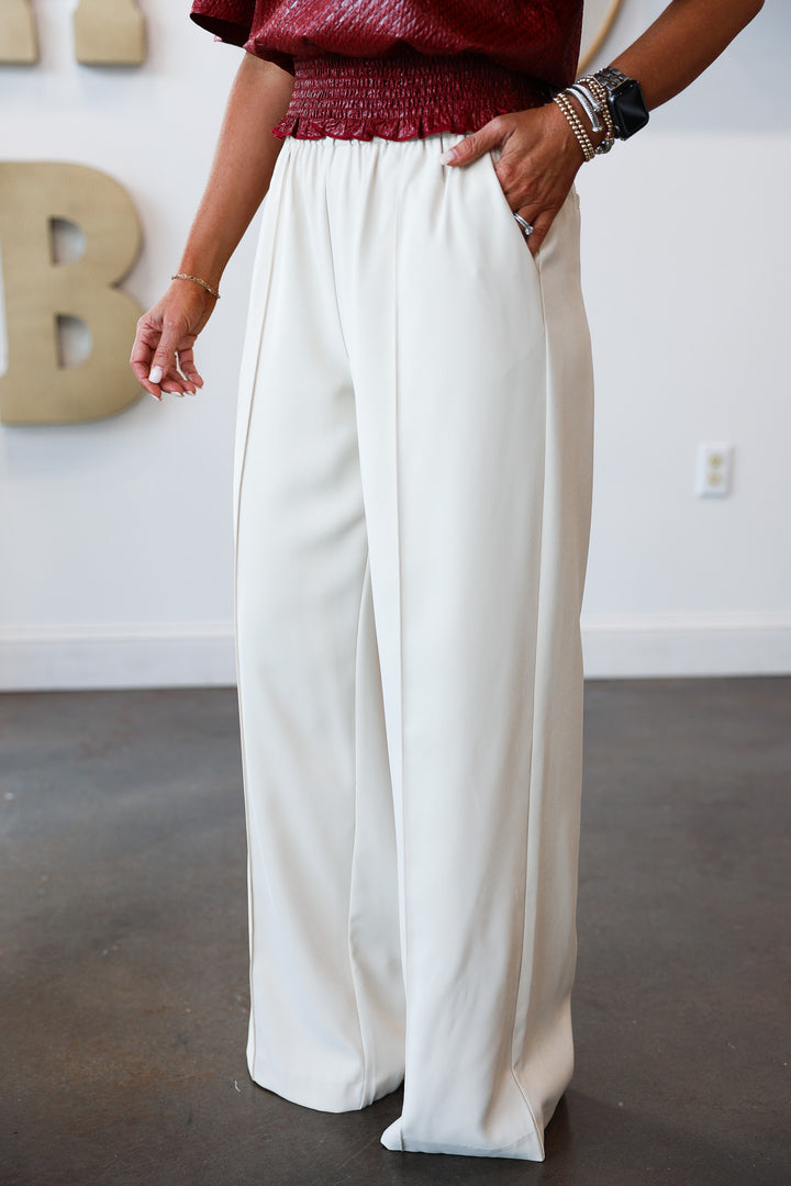 Elastic Waist Dress Pants - Ecru