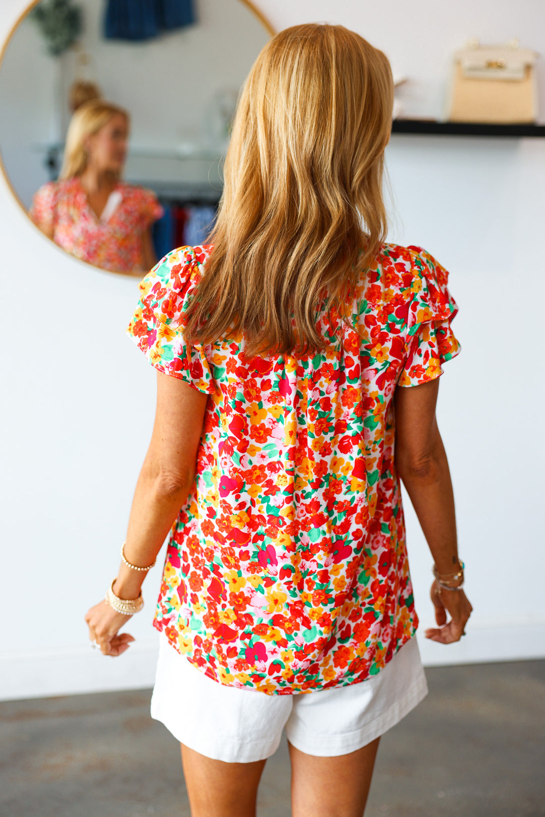 Floral Ruffle Sleeve Blouse