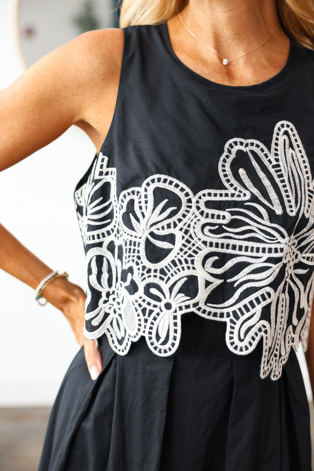 Embroidered Trim Dress - Black