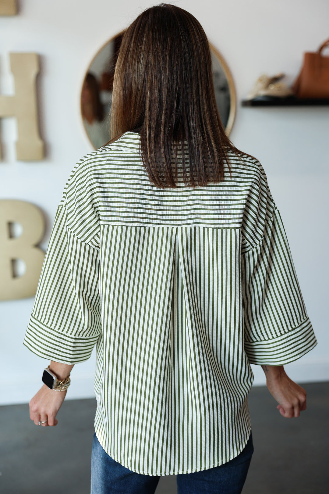 Striped Button Down Top - Olive