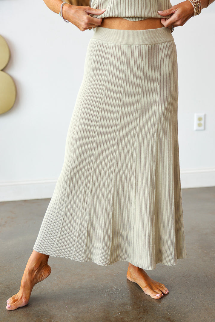 Knit Ribbed Skirt - Sage