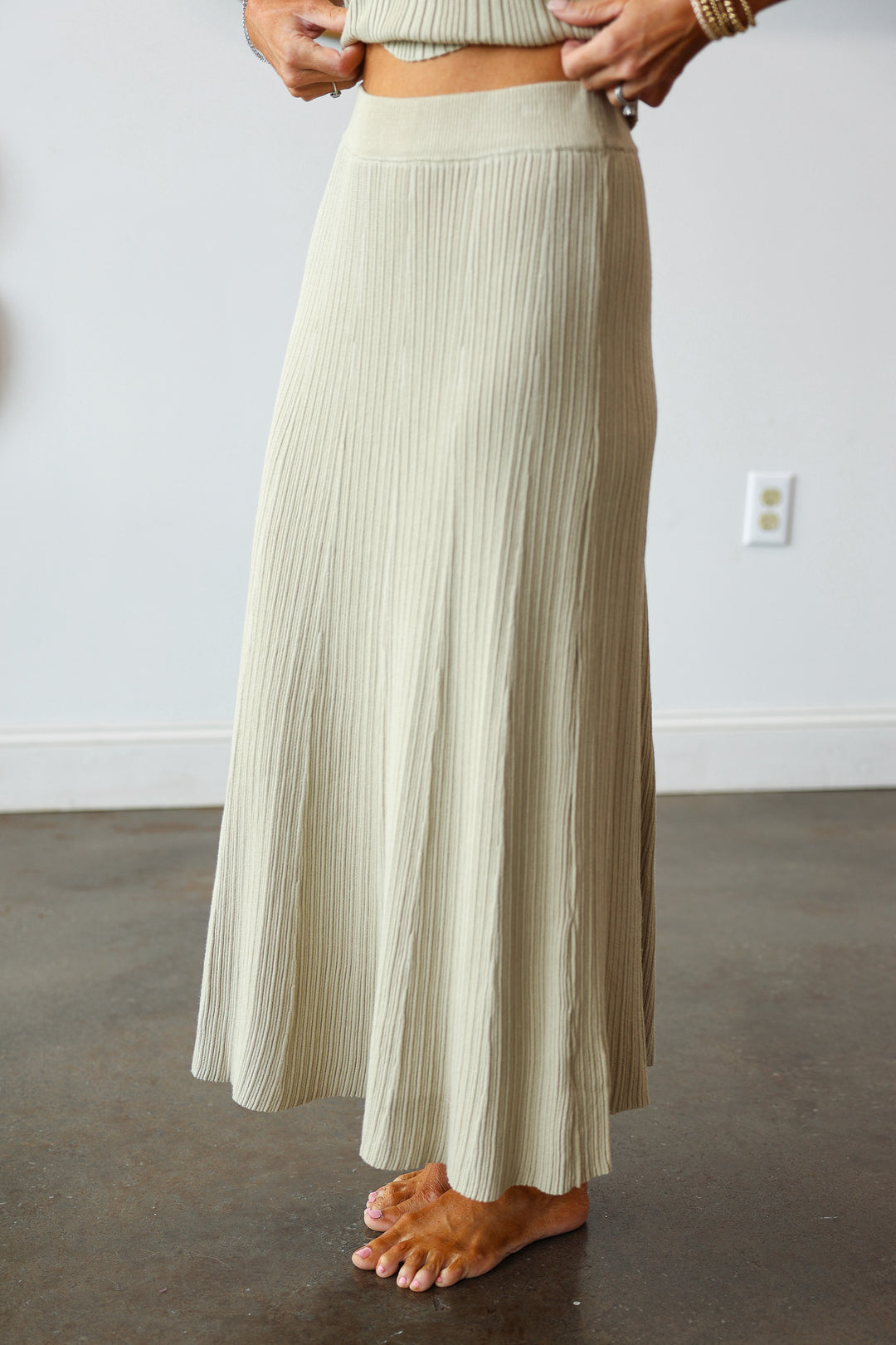 Knit Ribbed Skirt - Sage