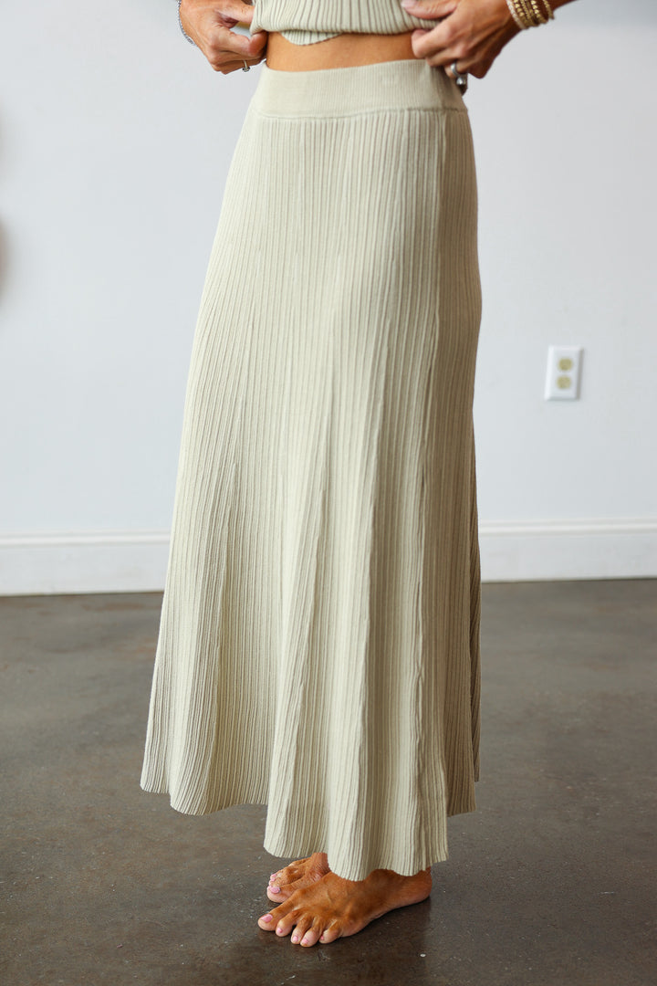 Knit Ribbed Skirt - Sage
