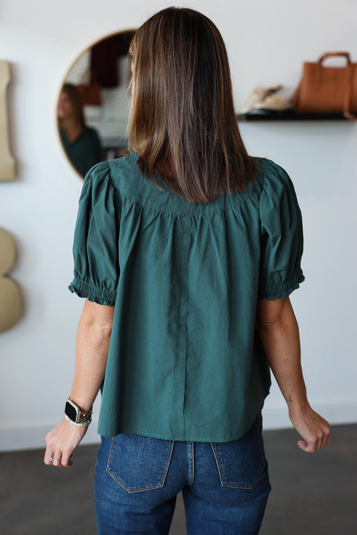 Split Neck Top - Forest