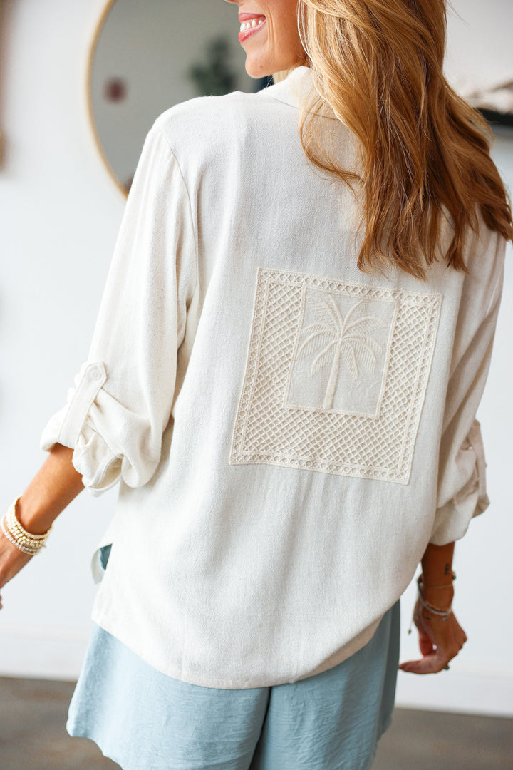 Palm Tree Embroidered Button Down
