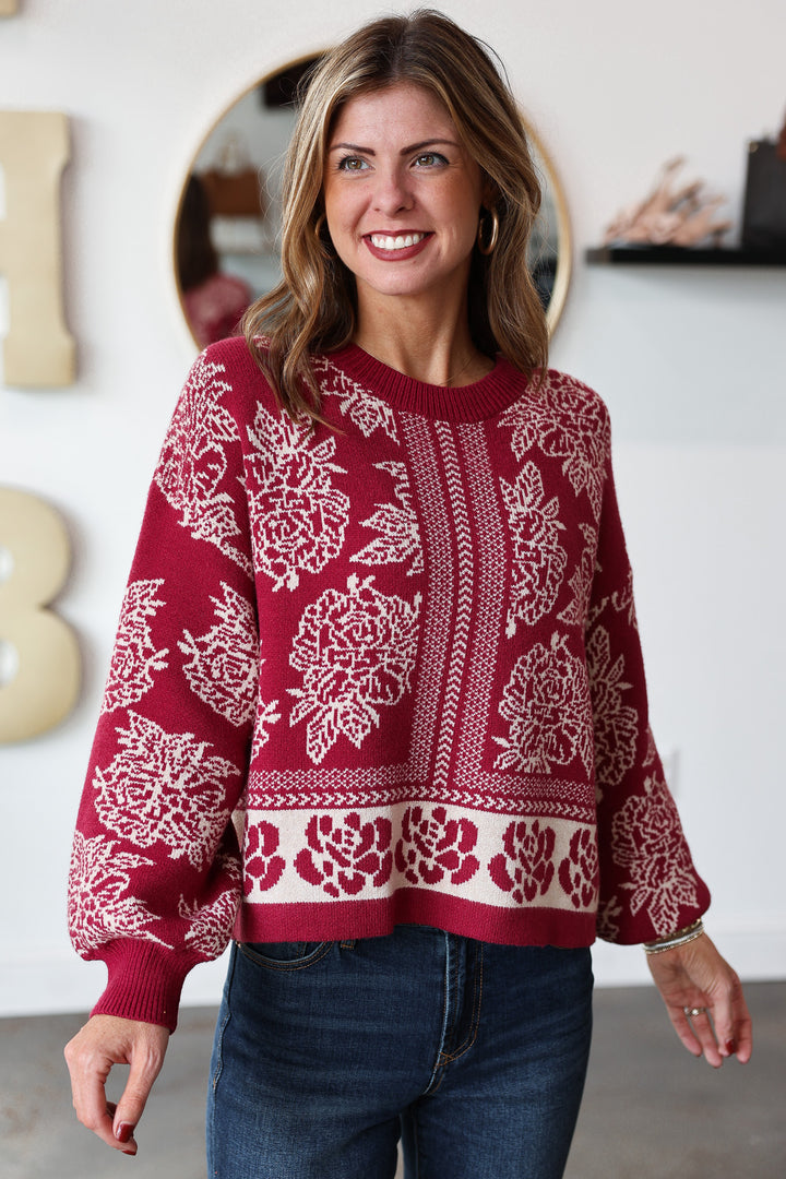 Printed Sweater - Red