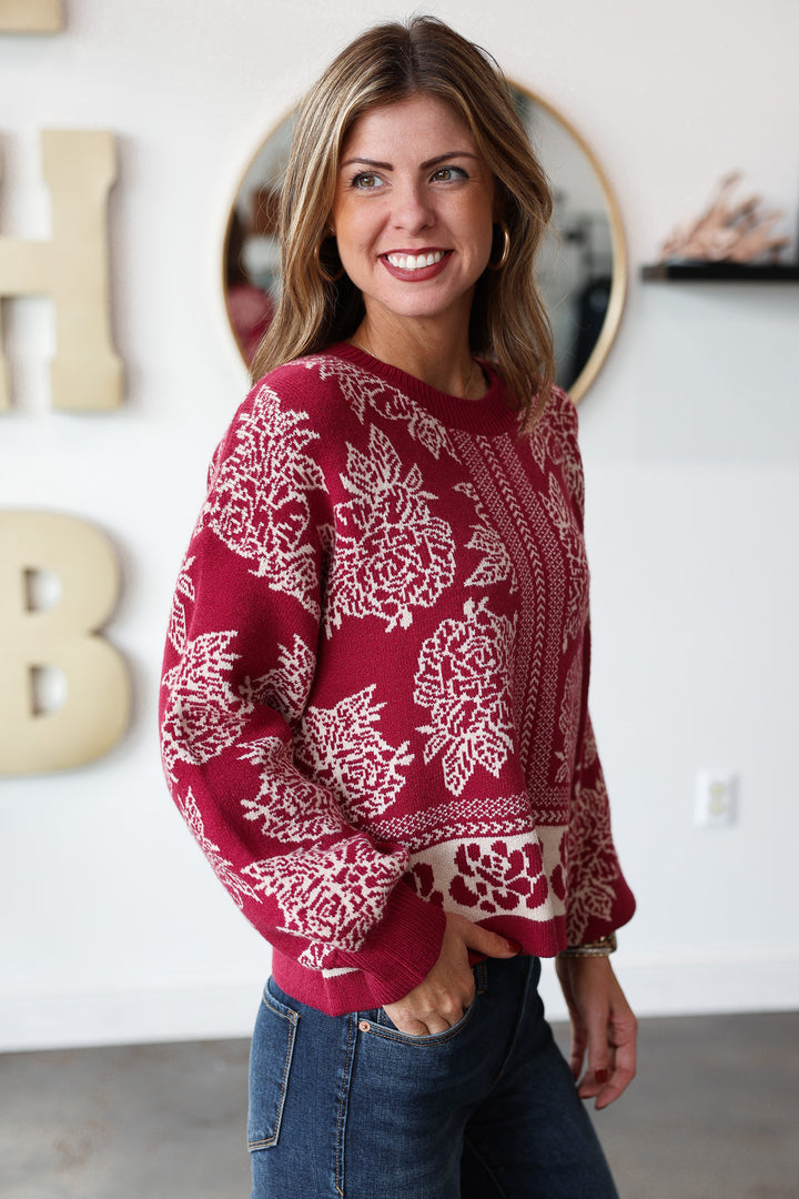 Printed Sweater - Red