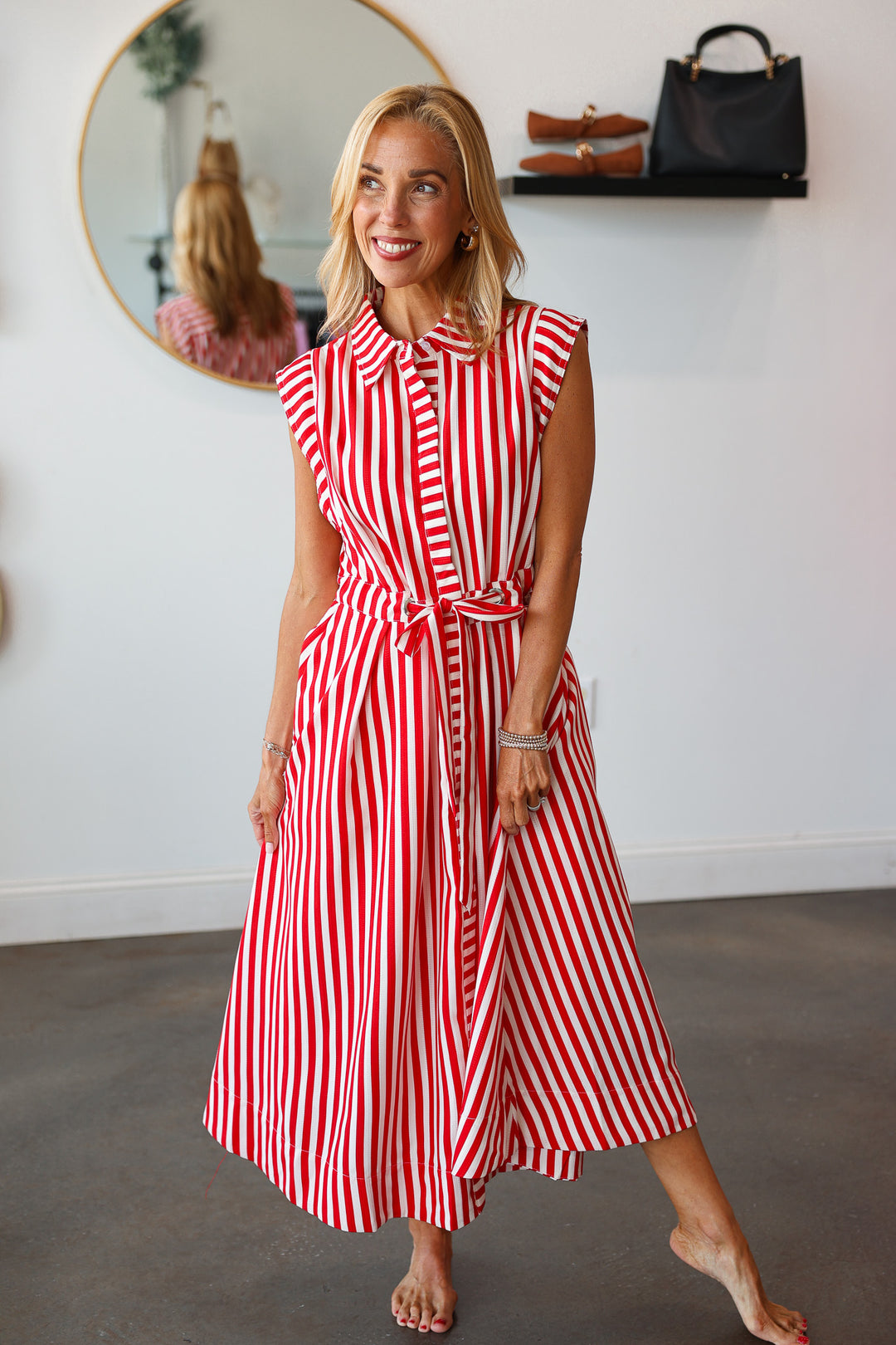 Striped Midi Dress - Red