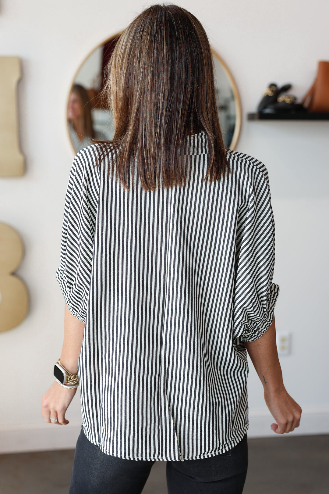 Embroidered Trim Stripe Top - Black/White