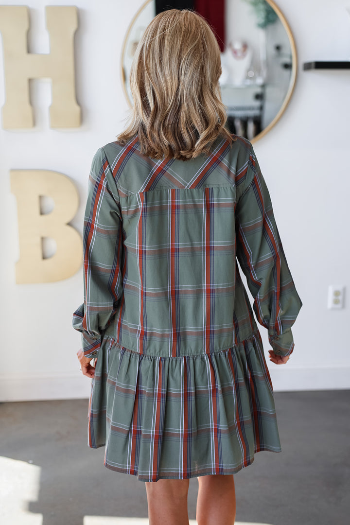 Leather Trim Plaid Dress