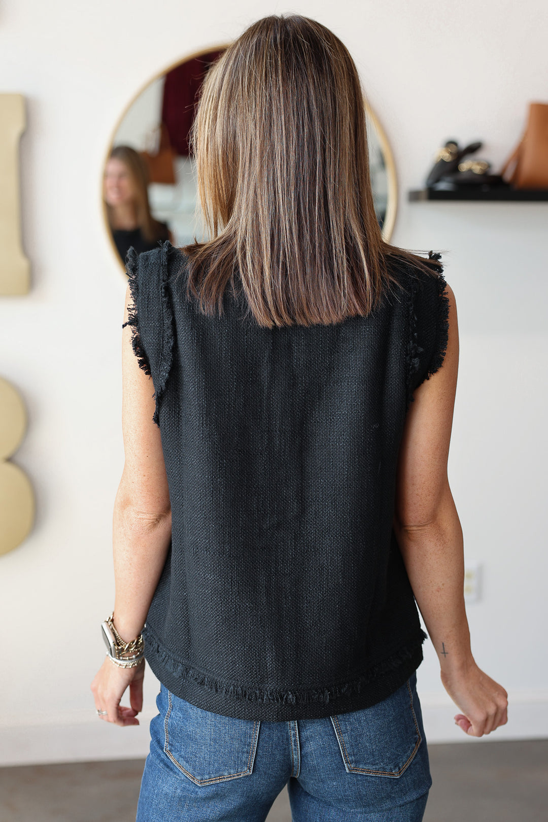 Fringe Trim Vest - Black