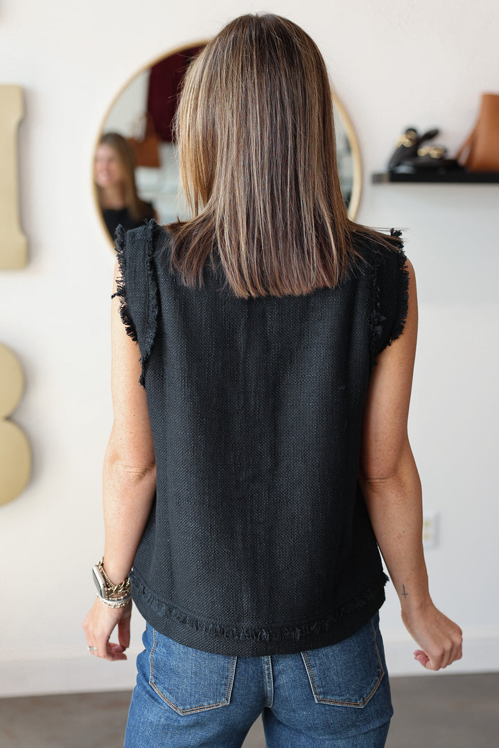 Fringe Trim Vest - Black