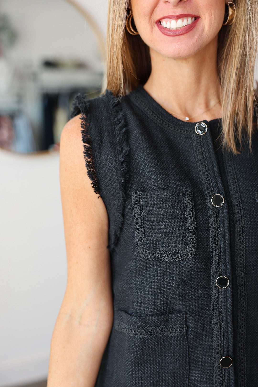 Fringe Trim Vest - Black