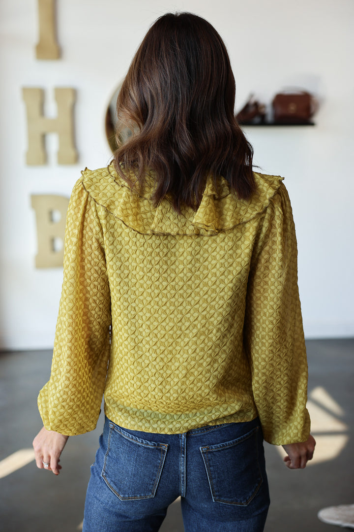 Ruffle Neck Blouse - Olive