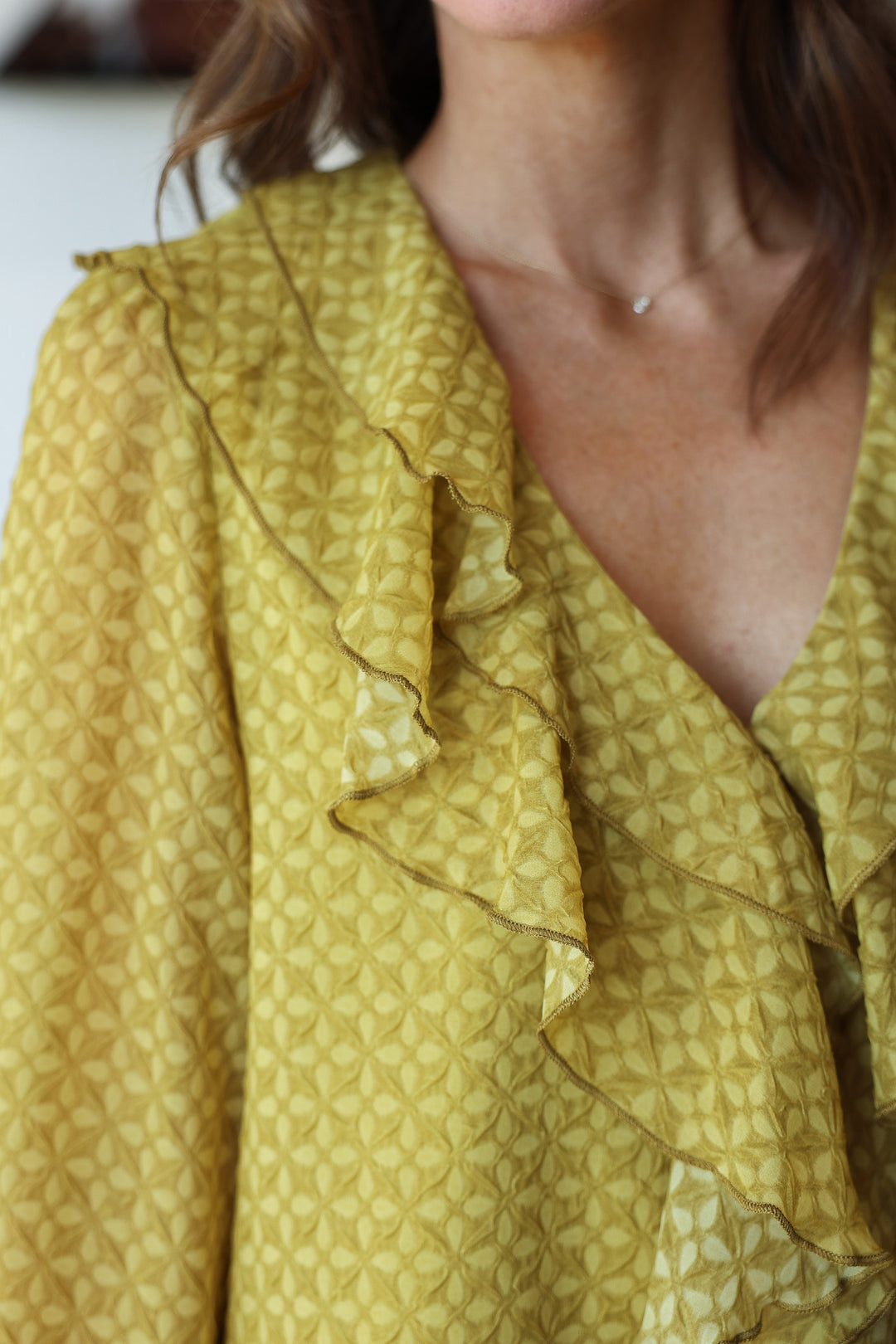 Ruffle Neck Blouse - Olive
