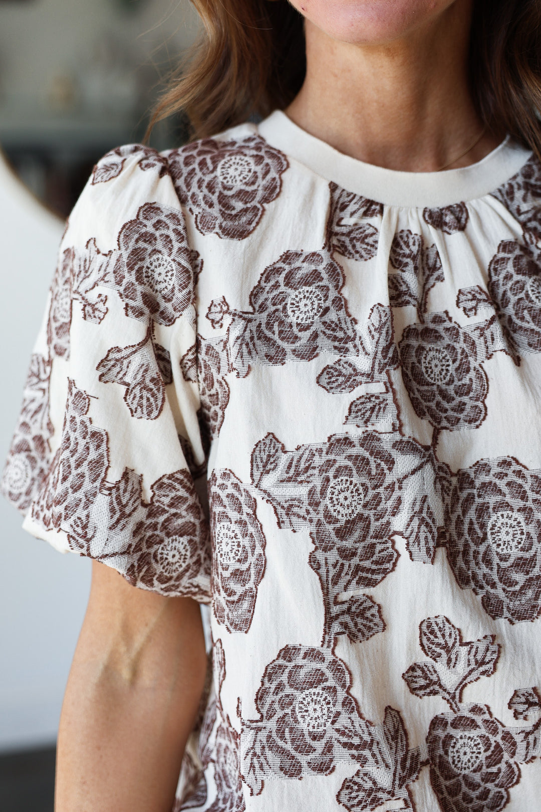 Burnout Floral Printed Top - Brown